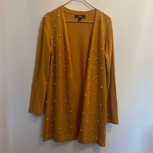 Yellow embellished pearl cardigan sweater